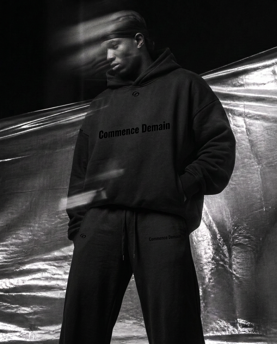 Featured look front — Commence Demain hoodie and sweatpants